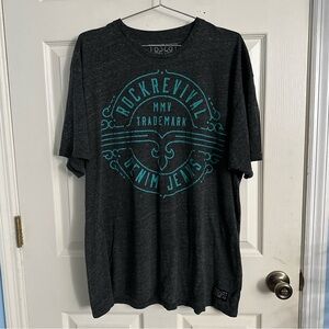 Rock Revival Denim Jeans T-Shirt Men’s XXL Charcoal Space Dye Teal RR